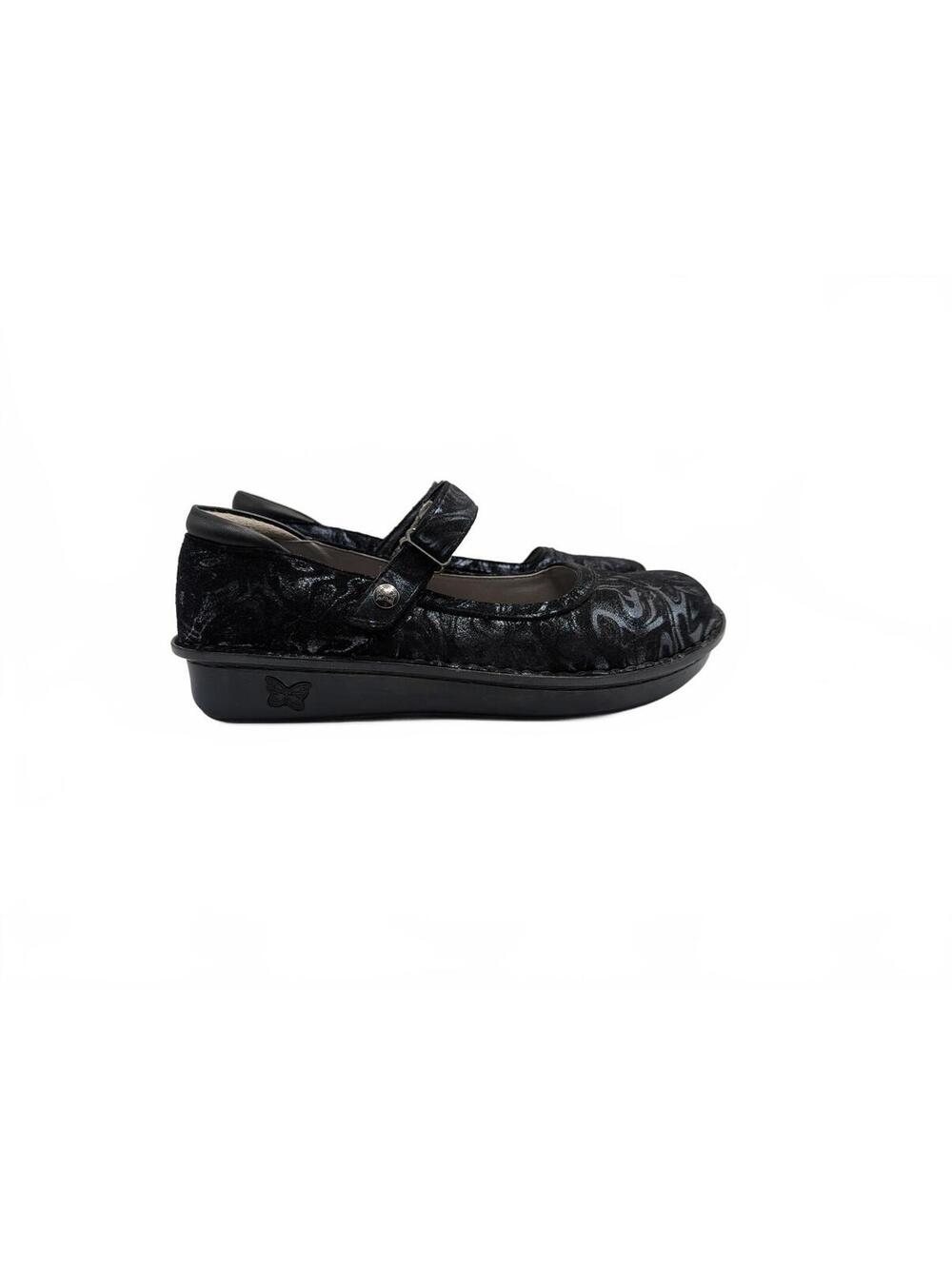 Alegria BEL-750 Black Embossed Leather Loafers Size 39‎